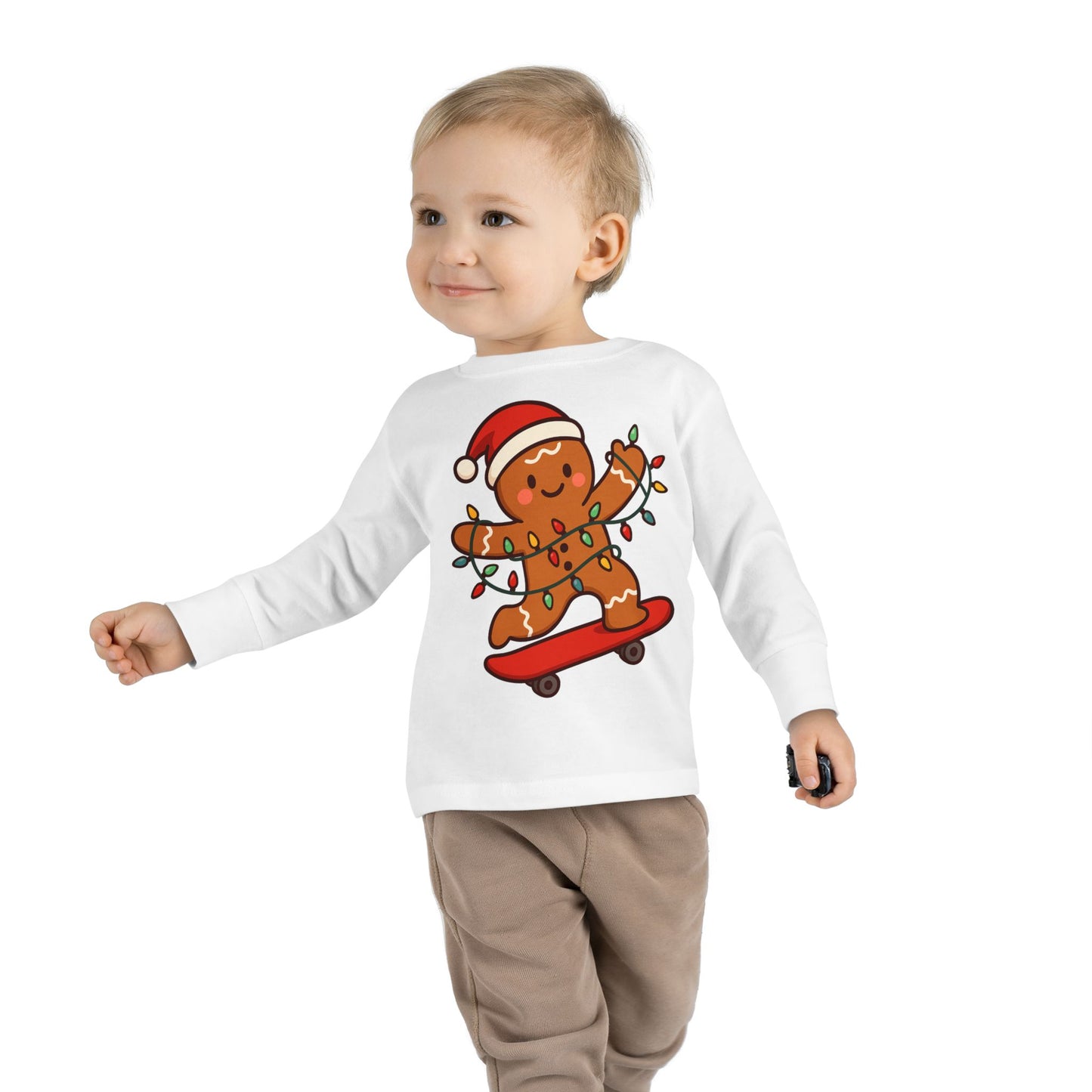 Ginger Bread ridding skateboard Christmas - Toddler Long Sleeve Tee