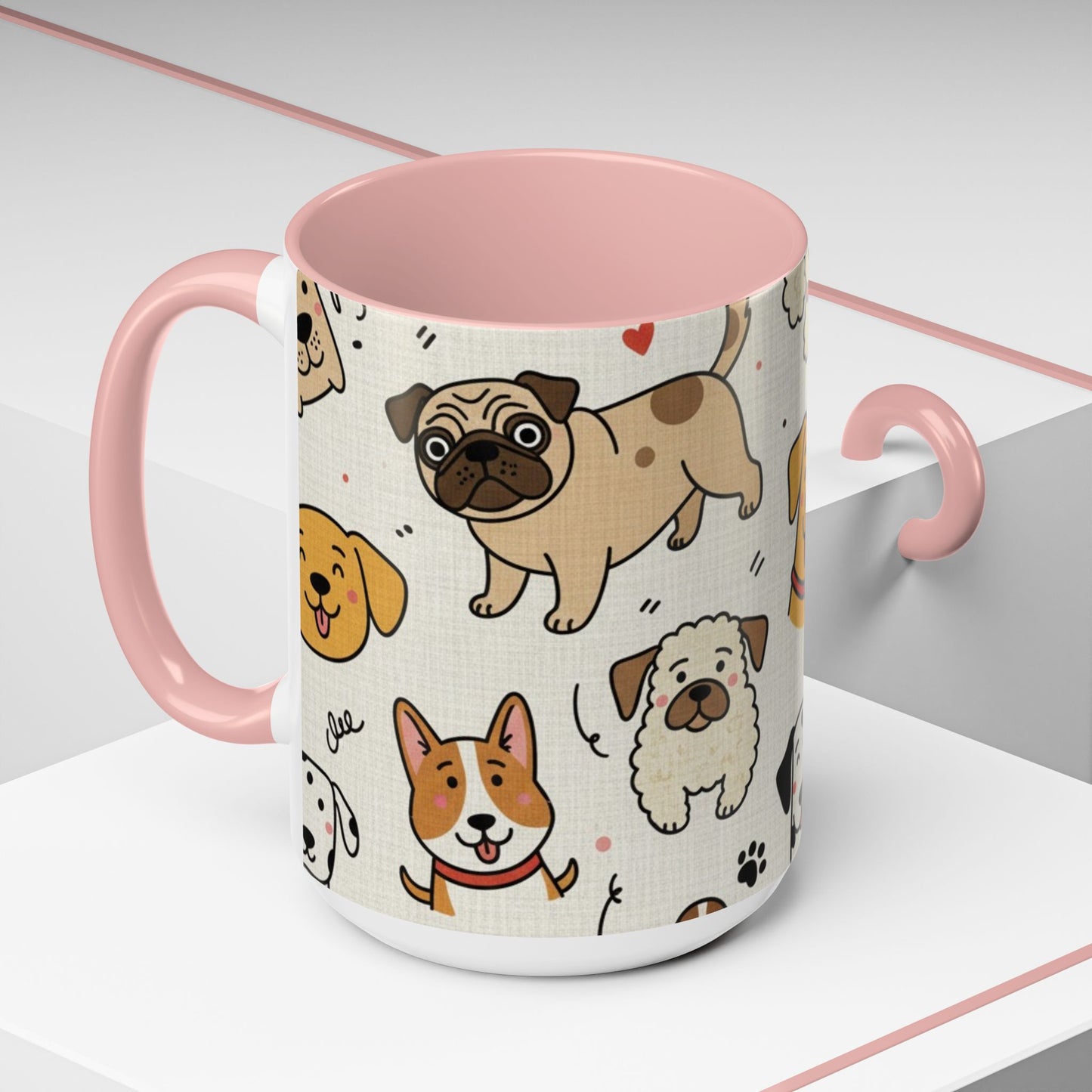 Cute Dog Pattern Accent Coffee Mug – Cute Cartoon Puppies 11/15oz
