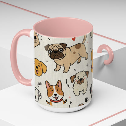 Cute Dog Pattern Accent Coffee Mug – Cute Cartoon Puppies 11/15oz