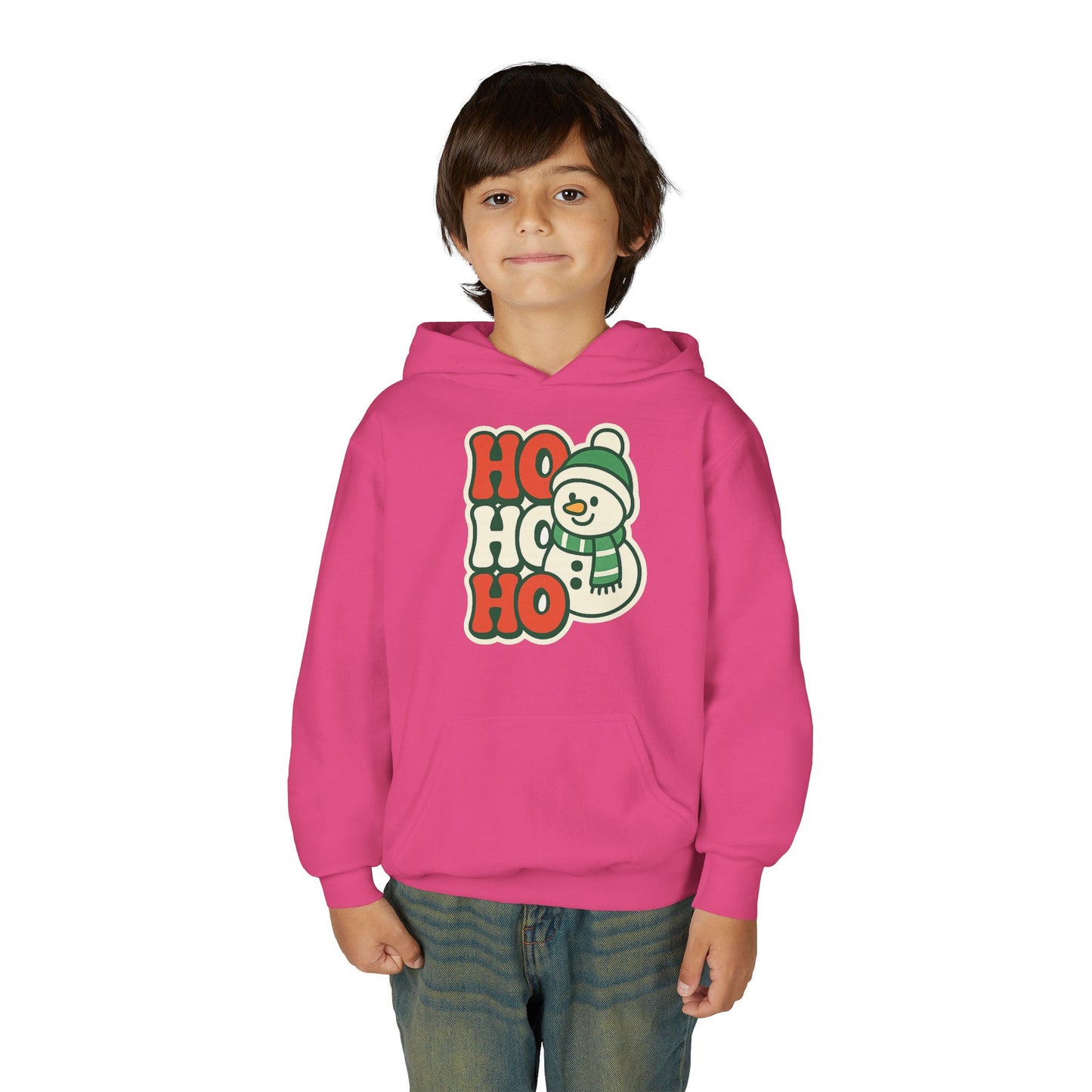 Youth kids Christmas Hoodie - 'HO HO HO' Snowman Holiday Sweatshirt