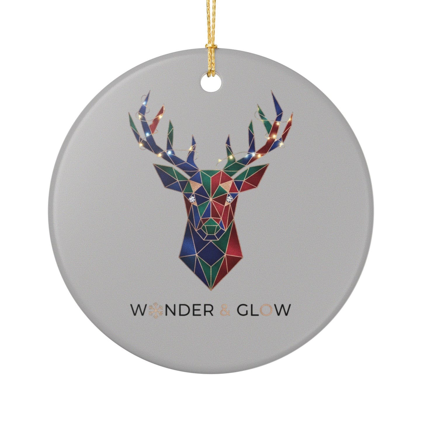 Geometric Reindeer Ceramic Ornament — 'Wonder & Glow' Holiday Decoration