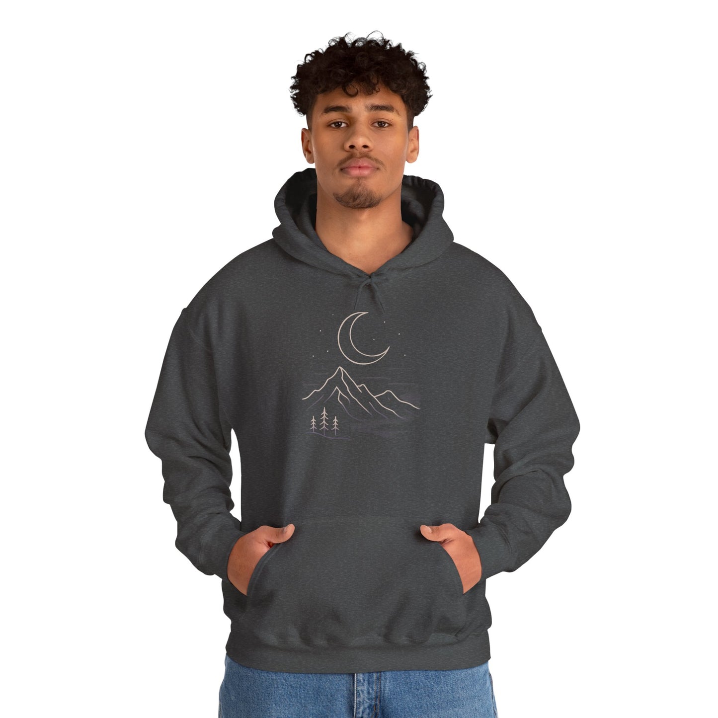 Mountain Moonline Hoodie — base camp vital gear- Minimal Crescent & Peaks Graphic Sweatshirt