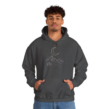 Mountain Moonline Hoodie — base camp vital gear- Minimal Crescent & Peaks Graphic Sweatshirt
