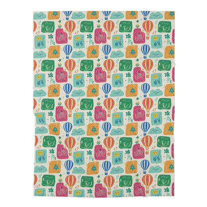Boho Hot Air Balloon Baby Swaddle Blanket — Colorful Nursery Print for Newborns