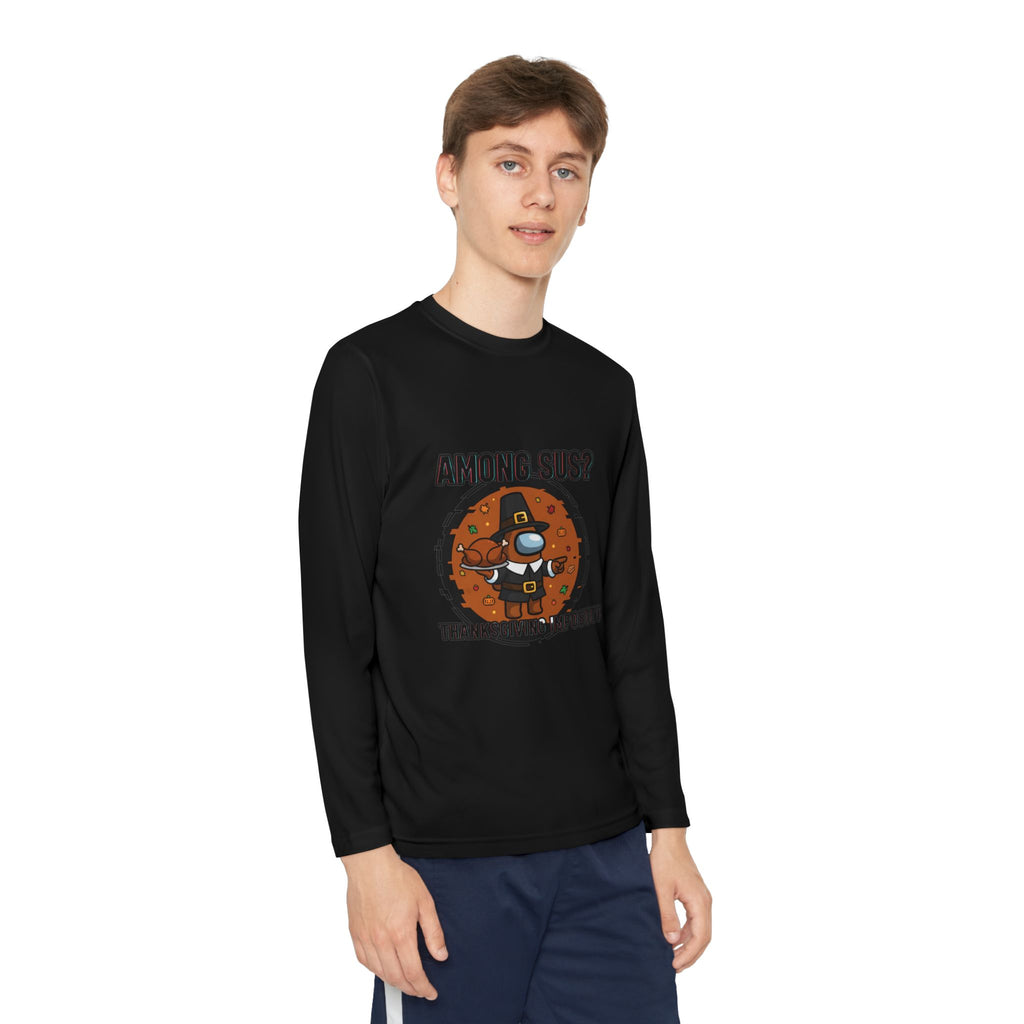 Among Sus? Thanksgiving Impostor Youth Tee, Fun Youth T-Shirt, Gamer Apparel for Kids, Long Sleeve Graphic Tee, Funny Thanksgiving Gift