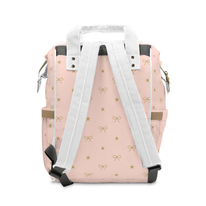Pink Bow & Stars Diaper Backpack – Multifunctional Mommy Bag with Changing Pad