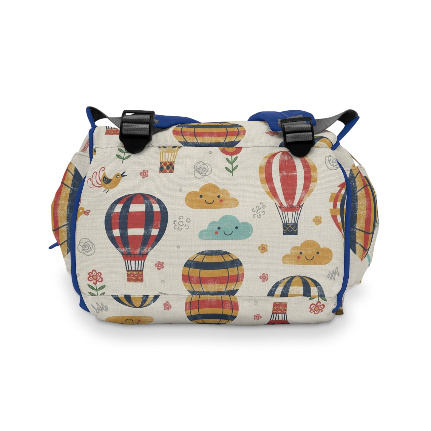 Boho- Hot Air Balloon Baby Diaper Backpack — Multifunctional Nappy Bag with Playful Clouds & Birds