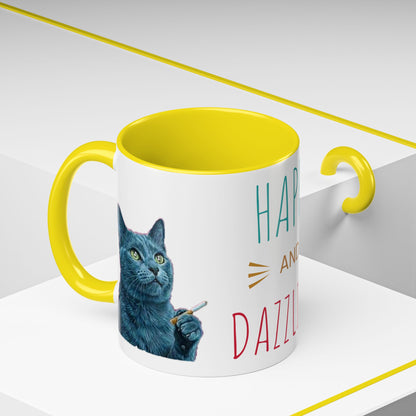 Happy and dazzling smoking cat Coffee Mug — "Happy and Dazzling" Cat Accent Mug (11/15oz) (free shipping)