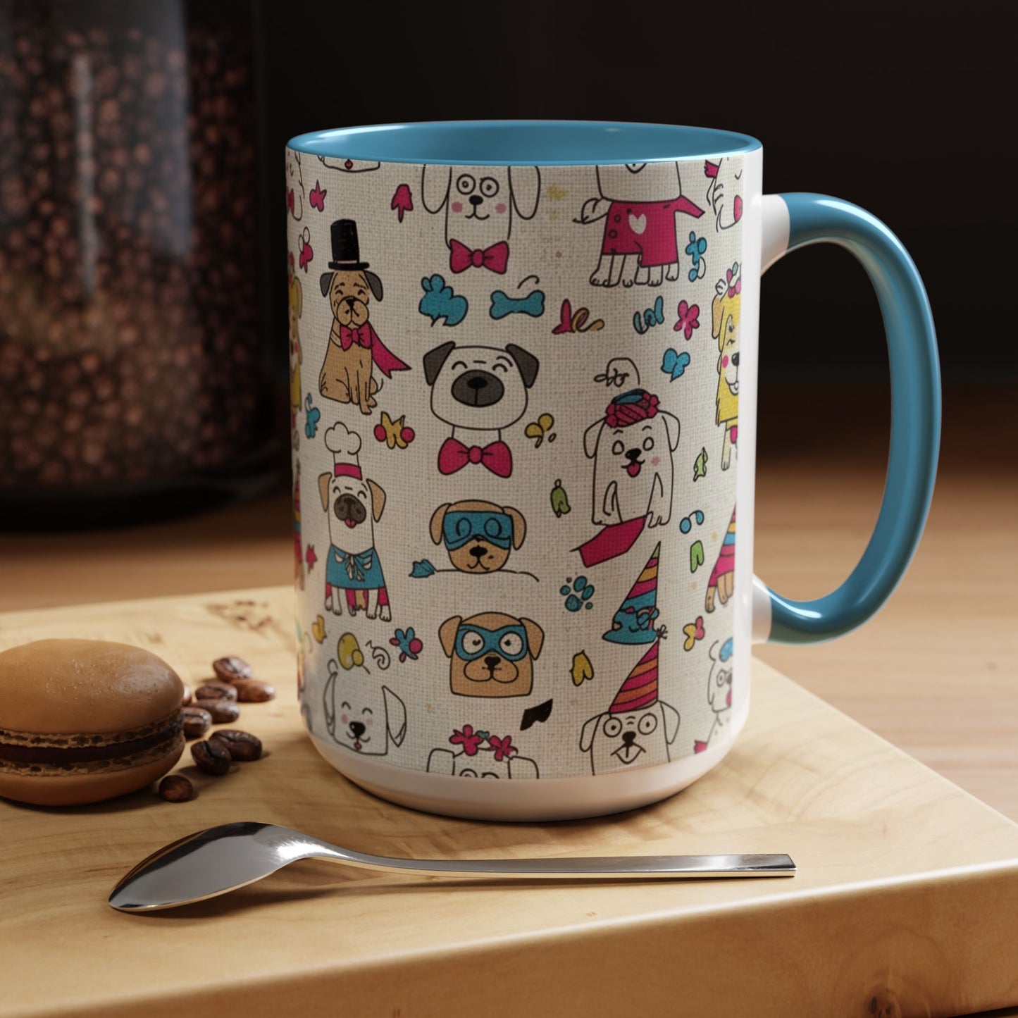 Cute Party Dogs Accent Coffee Mug (11/15oz) — Colorful Puppy Pattern Gift Mug