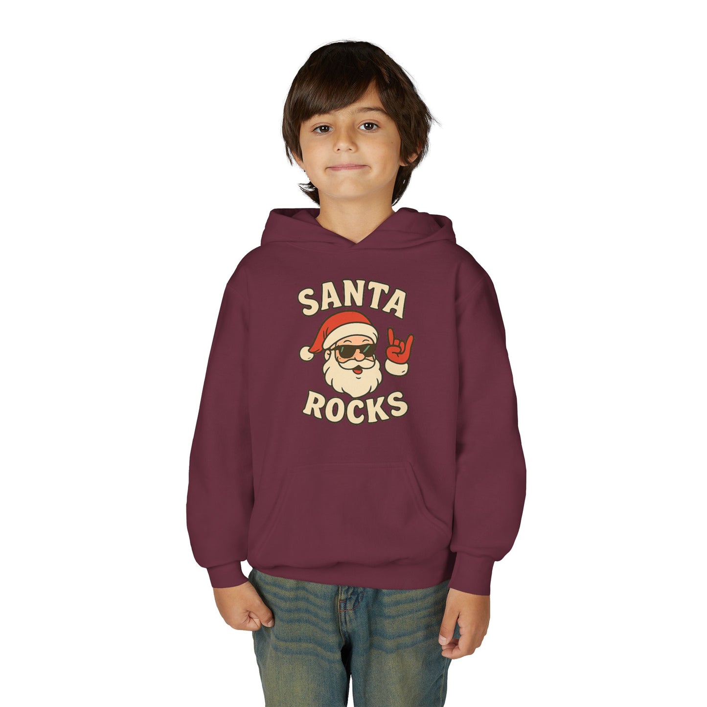 Youth Hoodie — "Santa Rocks" Cool Santa Christmas Sweatshirt