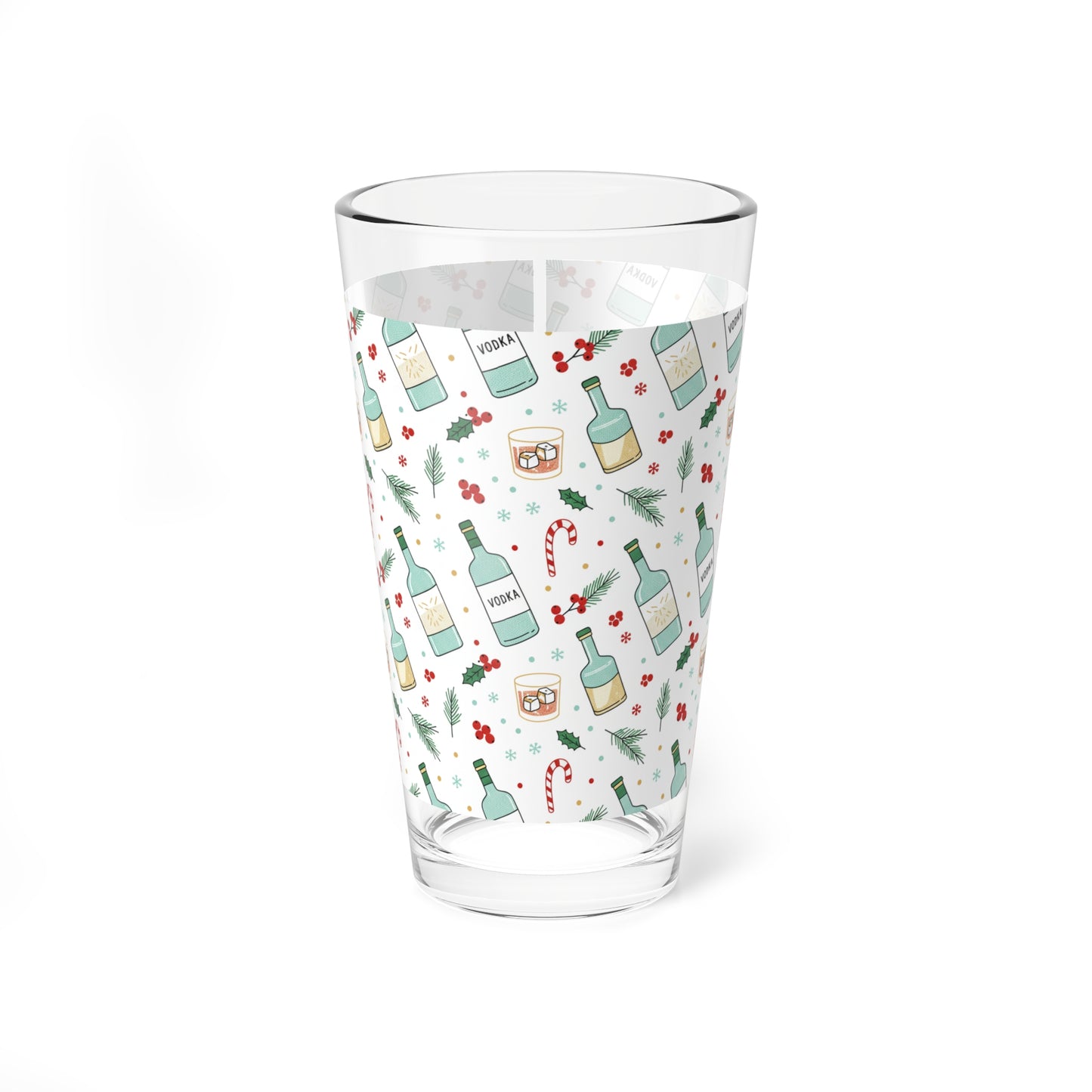 16 oz  Christmas Holiday Vodka Themed Mixing Glass (Free Shipping)