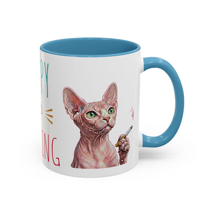 Happy and Dazzling smoking Cat Coffee Mug — Sphynx Cat Accent Mug (11/15oz) (free shipping)