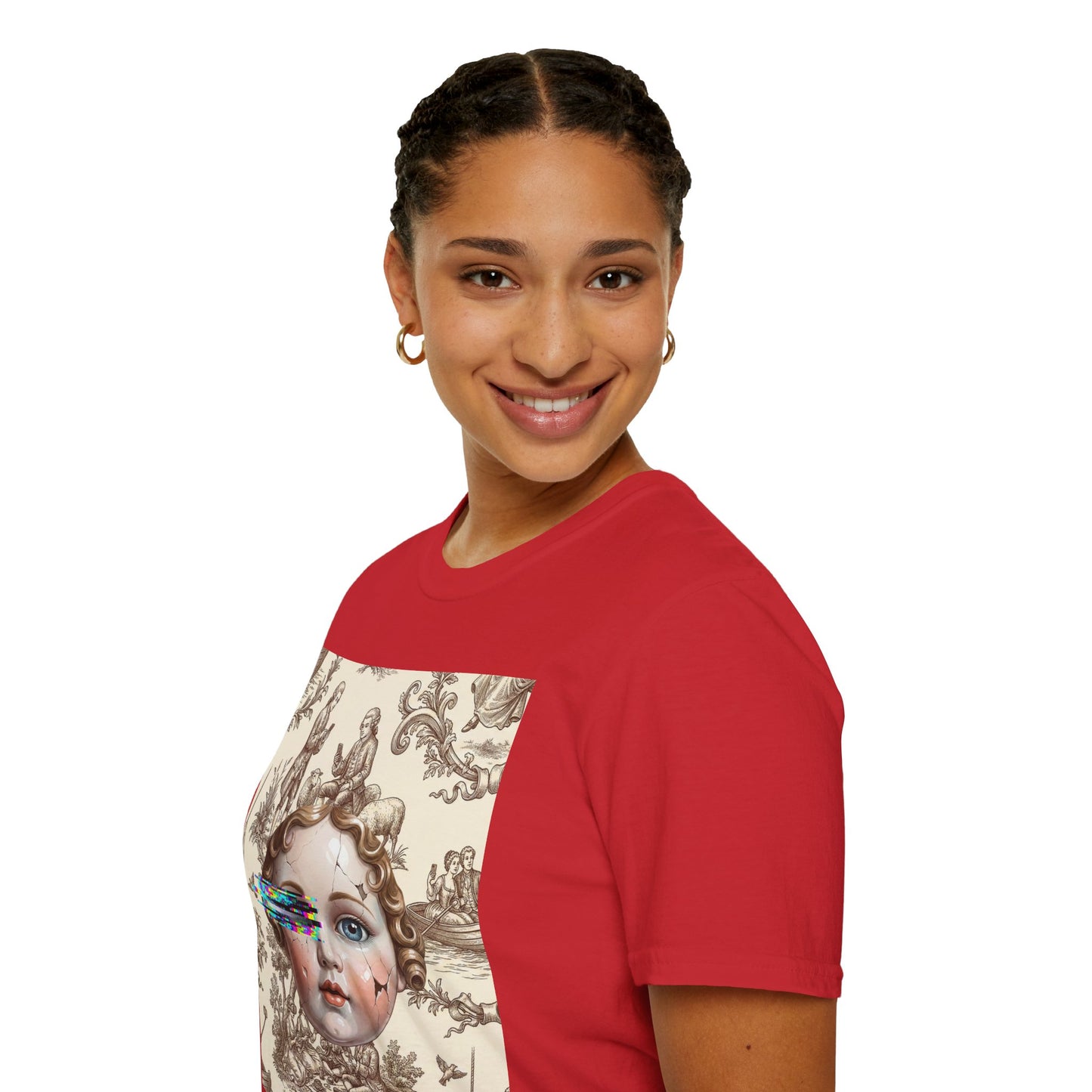 Vintage Doll Face Tee with Glitch Paint Splash