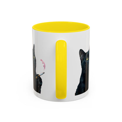 Happy and Dazzling smoking cat Cat Accent Coffee Mug — Cute Black Cat Coffee Cup (11/15oz) (free shipping)