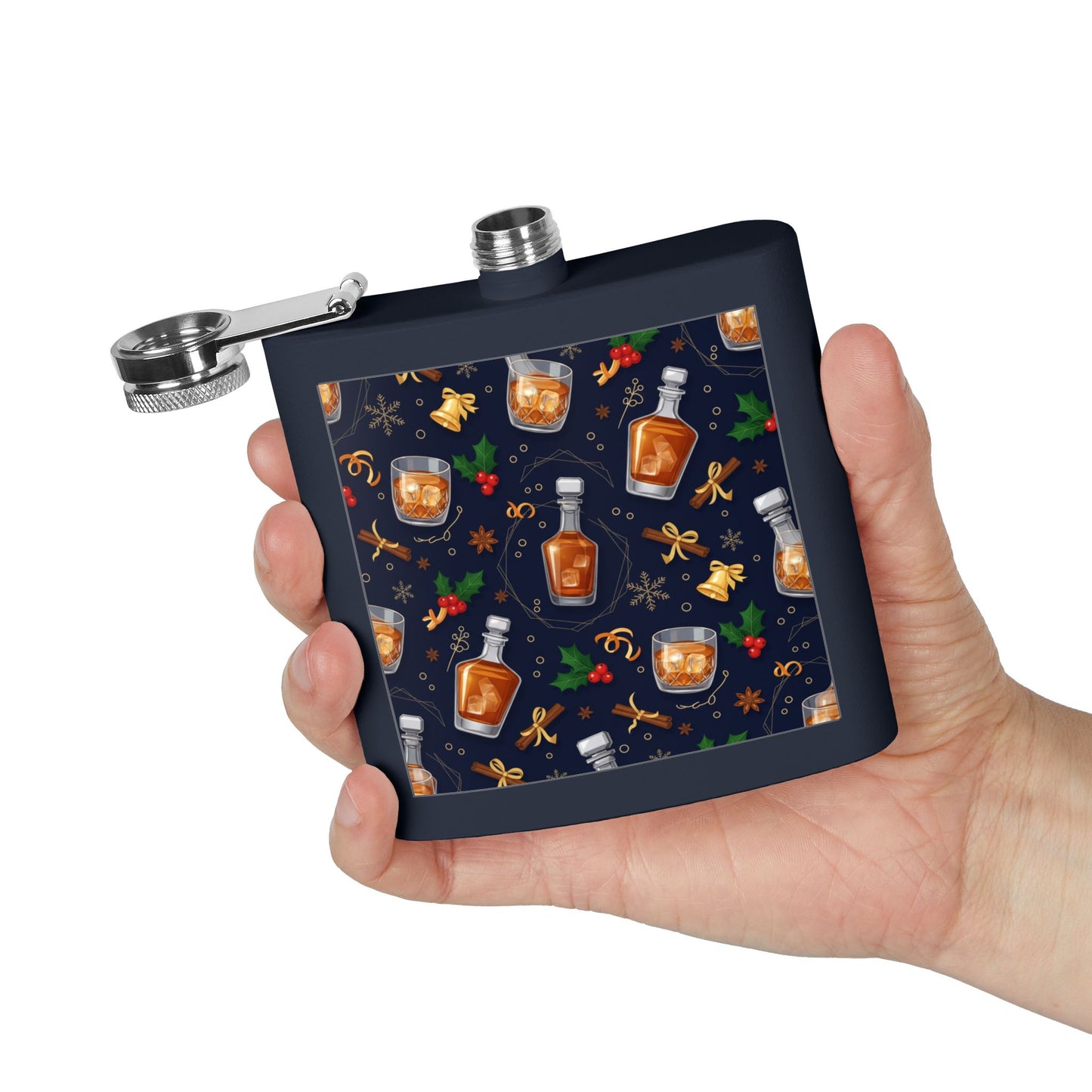 Whiskey Flask — Holiday Spirits Pattern 6oz Stainless Steel Flask (free shipping)