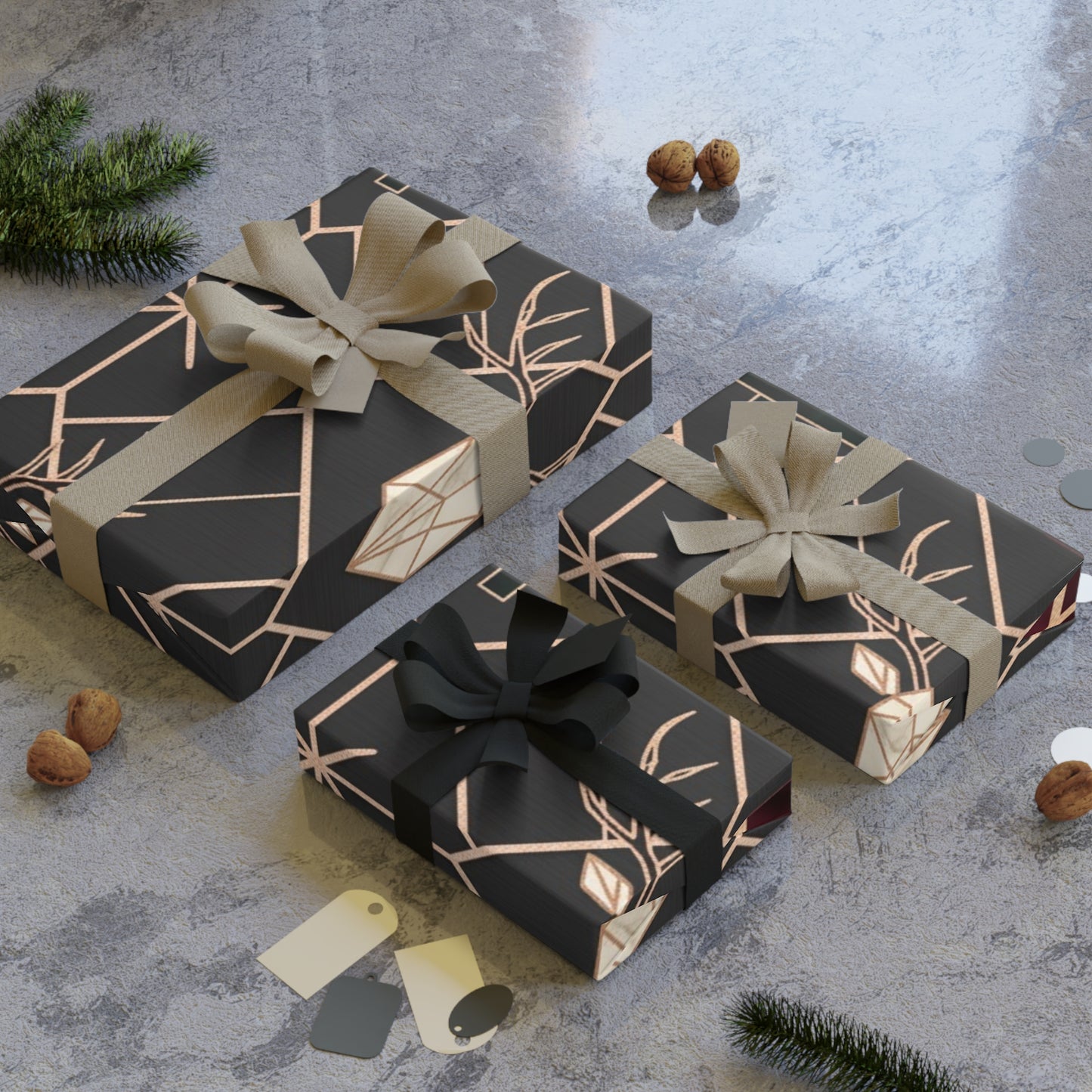 Elegant Holiday Gift Wrapping Paper Roll with Christmas Motifs