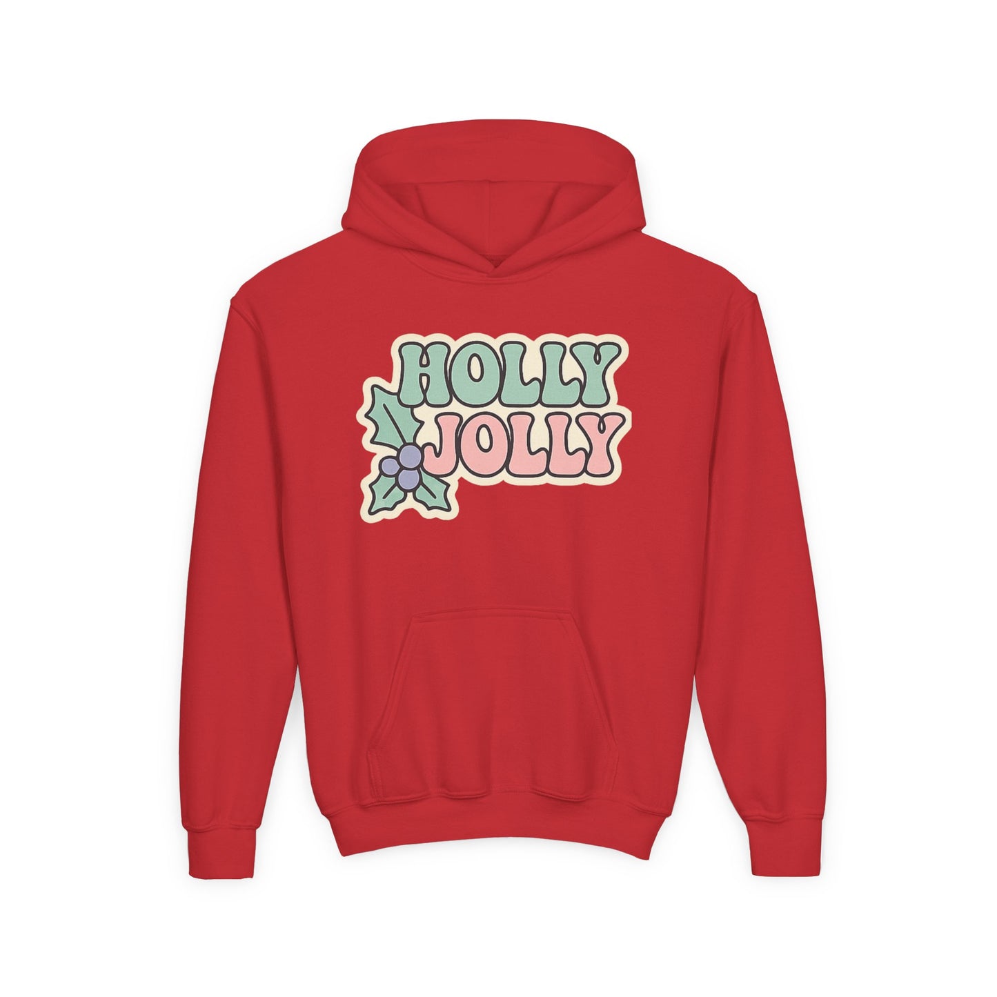 Girls Youth Hoodie — 'Holly Jolly' Pastel Christmas Holiday Sweatshirt