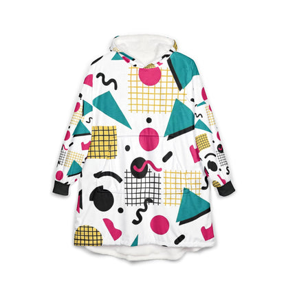 American Retro 80’s Memphis Hooded Blanket – 80s Geometric Print Cozy Throw