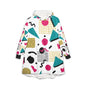 American Retro 80’s Memphis Hooded Blanket – 80s Geometric Print Cozy Throw