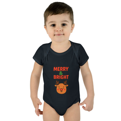 Merry & Bright Baby Bodysuit - Cute Reindeer Christmas Infant Onesie