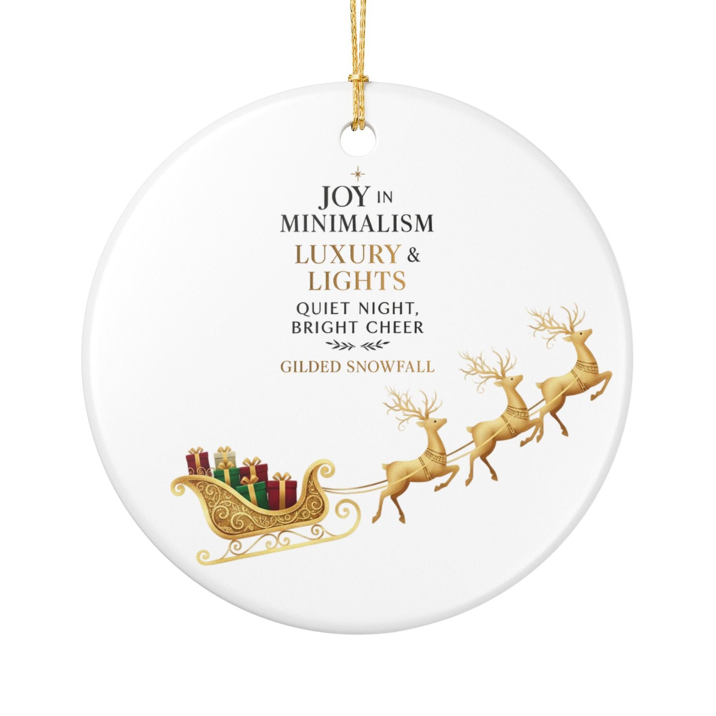 Gilded Sleigh Ceramic Ornament — "Joy in Minimalism: Luxury & Lights" Christmas Decoration