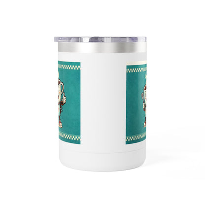 Perky’s Cafe KS Retro Teal 15oz Stainless Tumbler w/ Handle-  Mug Tumbler — Cute Smiling Coffee Cup Character, 15oz Travel Mug (free shipping)