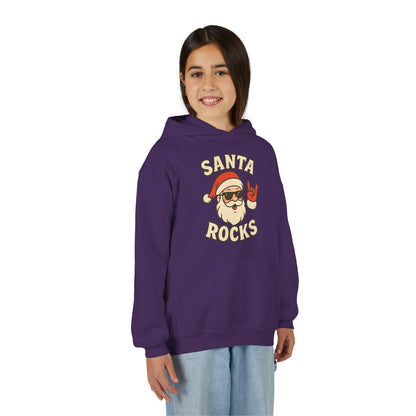 Youth Hoodie — "Santa Rocks" Cool Santa Christmas Sweatshirt
