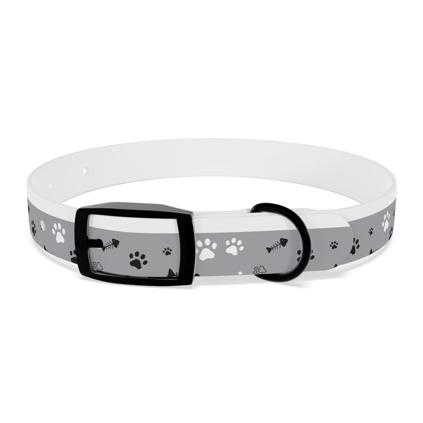 Grey Paw Print Dog Collar — Cute Bone & Paw Design, Durable Adjustable Pet Collar