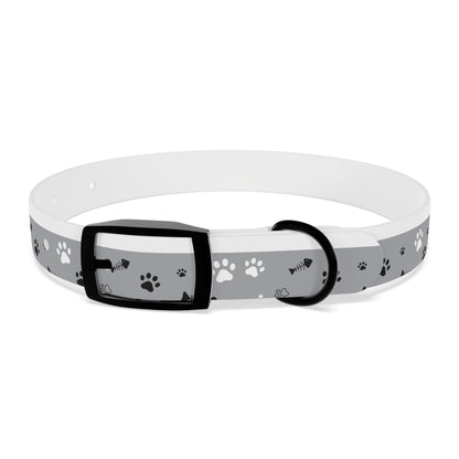 Grey Paw Print Dog Collar — Cute Bone & Paw Design, Durable Adjustable Pet Collar