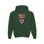 Youth Hoodie — "Holly Jolly" Candy Cane Heart Christmas Sweatshirt