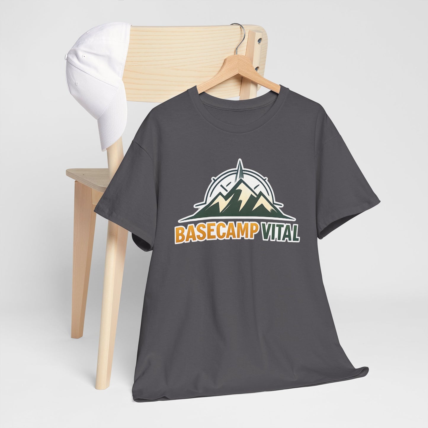 Base Camp Vital Mountain Compass Crewneck T-Shirt | Outdoor Hiking Graphic Tee | Midweight Cotton Trail Shirt (free shipping)