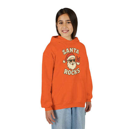 Youth Hoodie — "Santa Rocks" Cool Santa Christmas Sweatshirt
