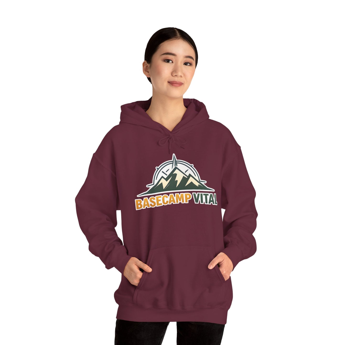 Base Camp Vital Outdoor Fleece Hoodie | Mountain Compass Graphic Pullover | 50/50 Midweight Trail Hoodie  Vital Hoodie  (free shipping)