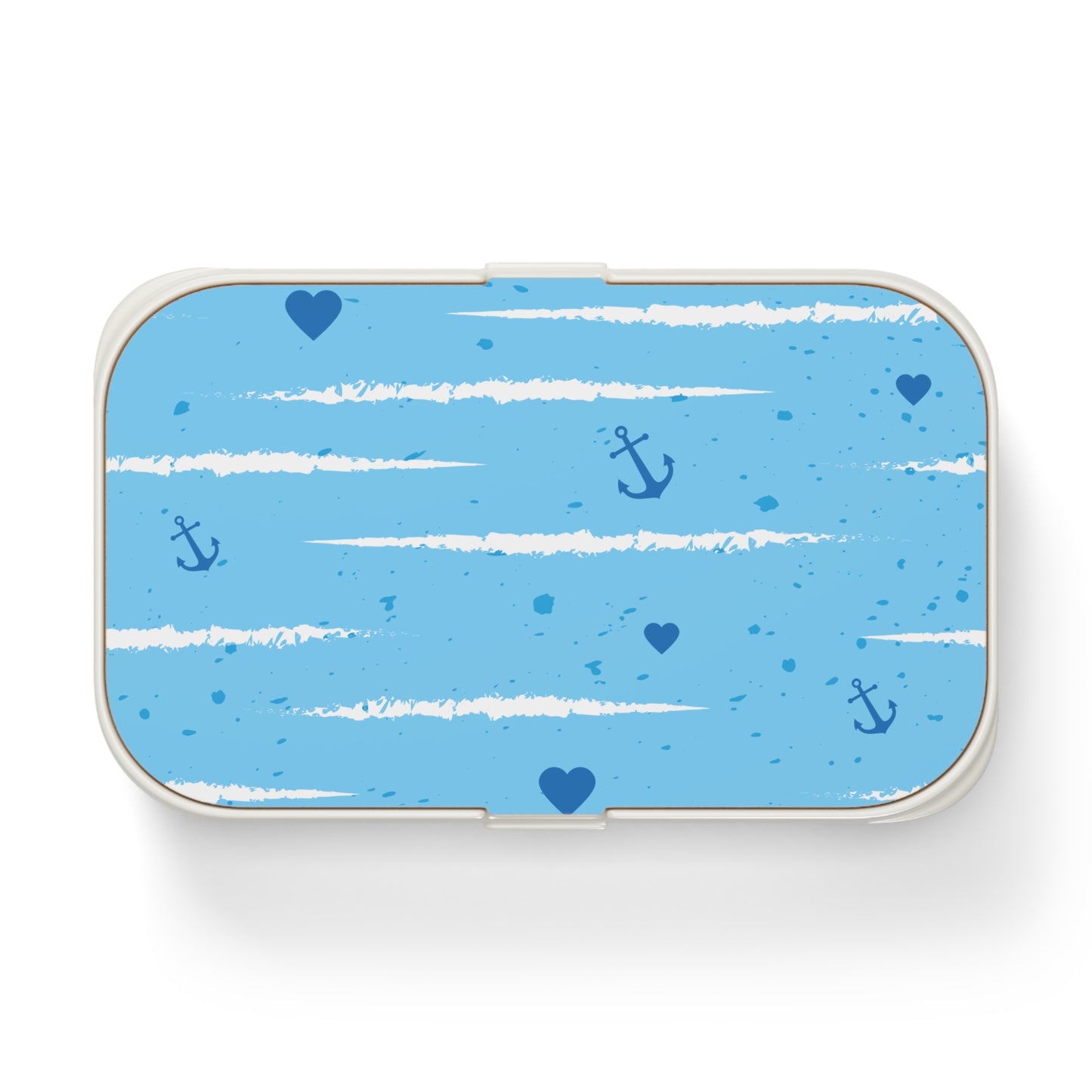 Nautical-Themed Bento Lunch Box with Blue Stripes and Anchors