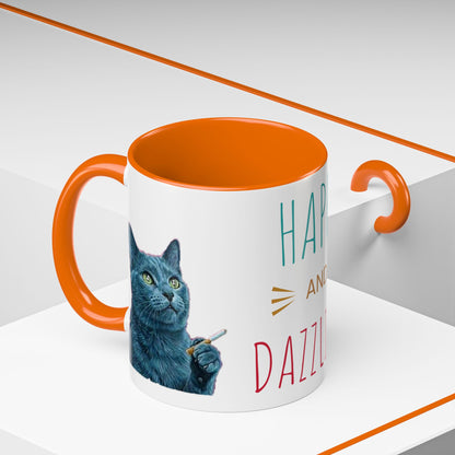 Happy and dazzling smoking cat Coffee Mug — "Happy and Dazzling" Cat Accent Mug (11/15oz) (free shipping)