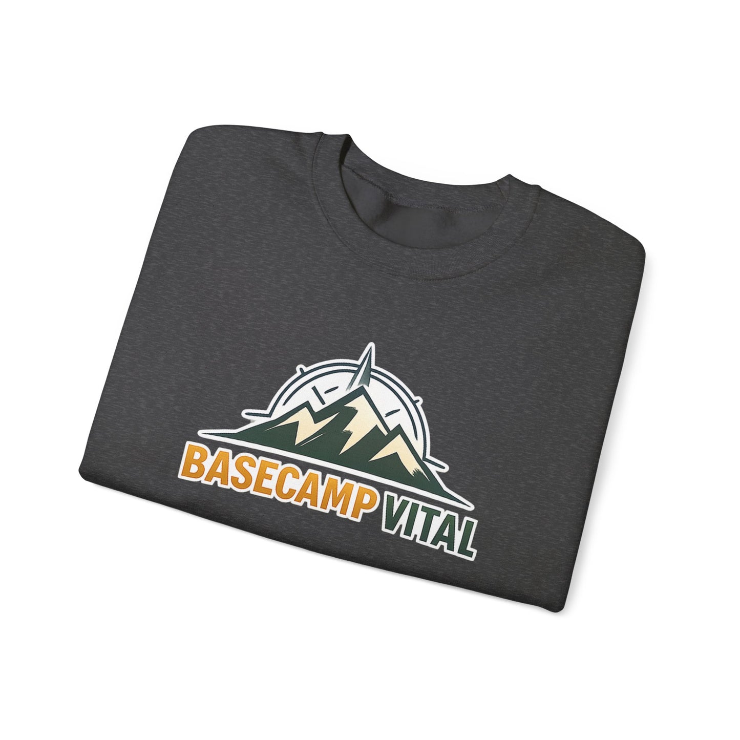 Base Camp Vital Mountain Embroidered Crewneck Sweatshirt | Cozy Hiking & Camping Pullover | 50/50 Midweight  Vital Mountain Crewneck Sweatshirt — Outdoor Adventure Logo Pullover (free shipping)