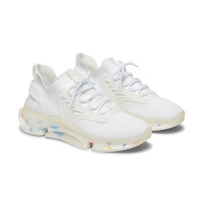Women’s White Mesh Sneakers — Lightweight Breathable Athletic Shoes with Color-Accent Sole