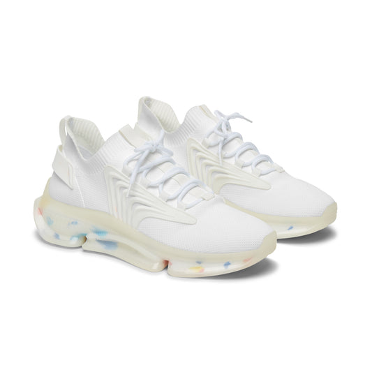 Women’s White Mesh Sneakers — Lightweight Breathable Athletic Shoes with Color-Accent Sole