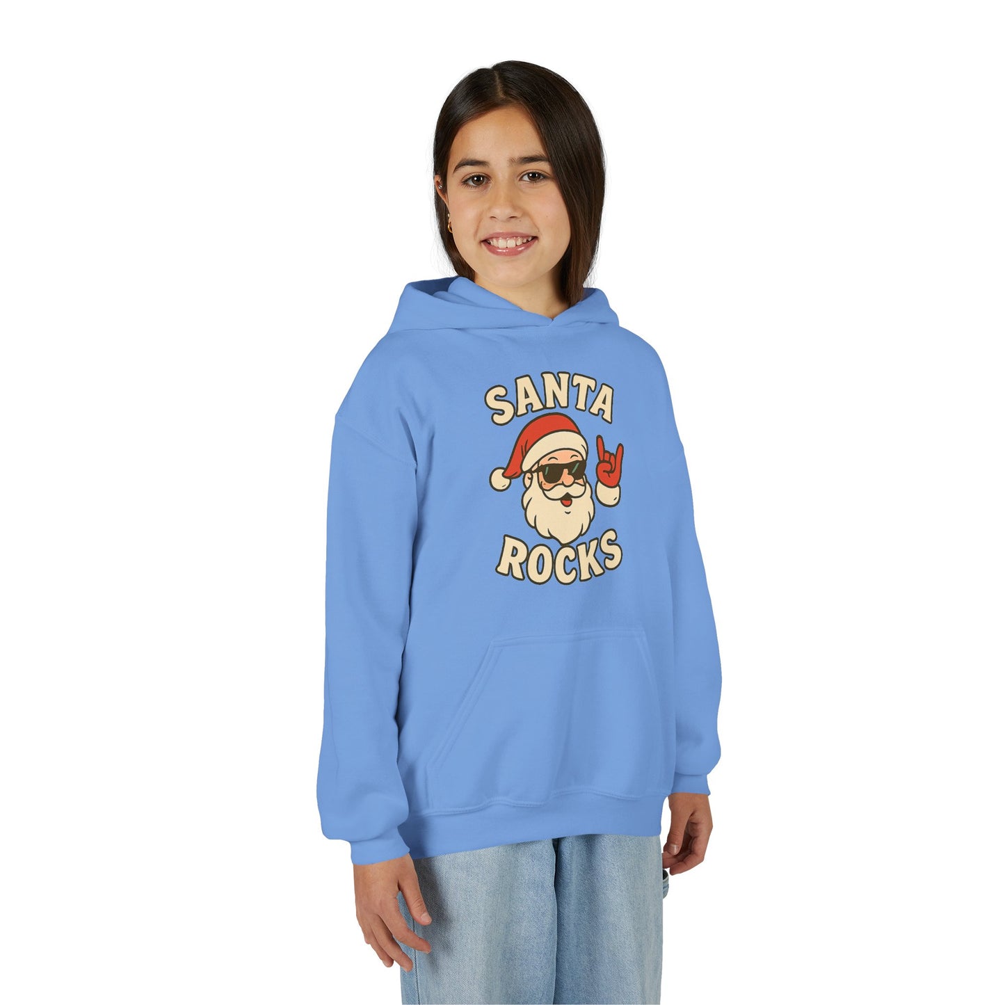 Youth Hoodie — "Santa Rocks" Cool Santa Christmas Sweatshirt
