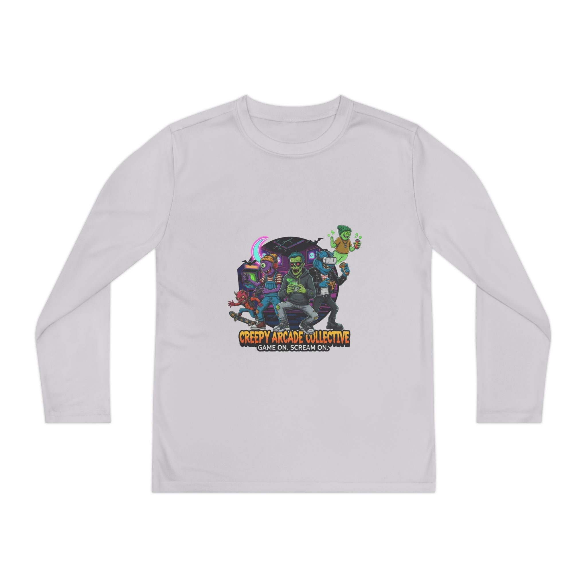 Creepy Arcade Collecting Youth Long Sleeve Tee, Kids Gamer Shirt, Halloween Costume, Teen Casual Wear, Fantasy T-Shirt