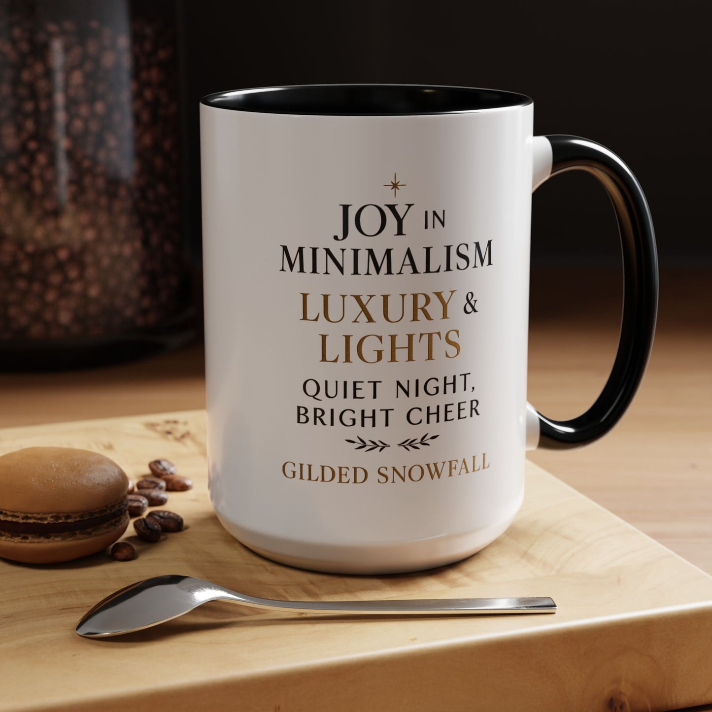 Joy in Minimalism Luxury & Lights Coffee Mug — Holiday Gilded Snowfall Design (11/15oz)