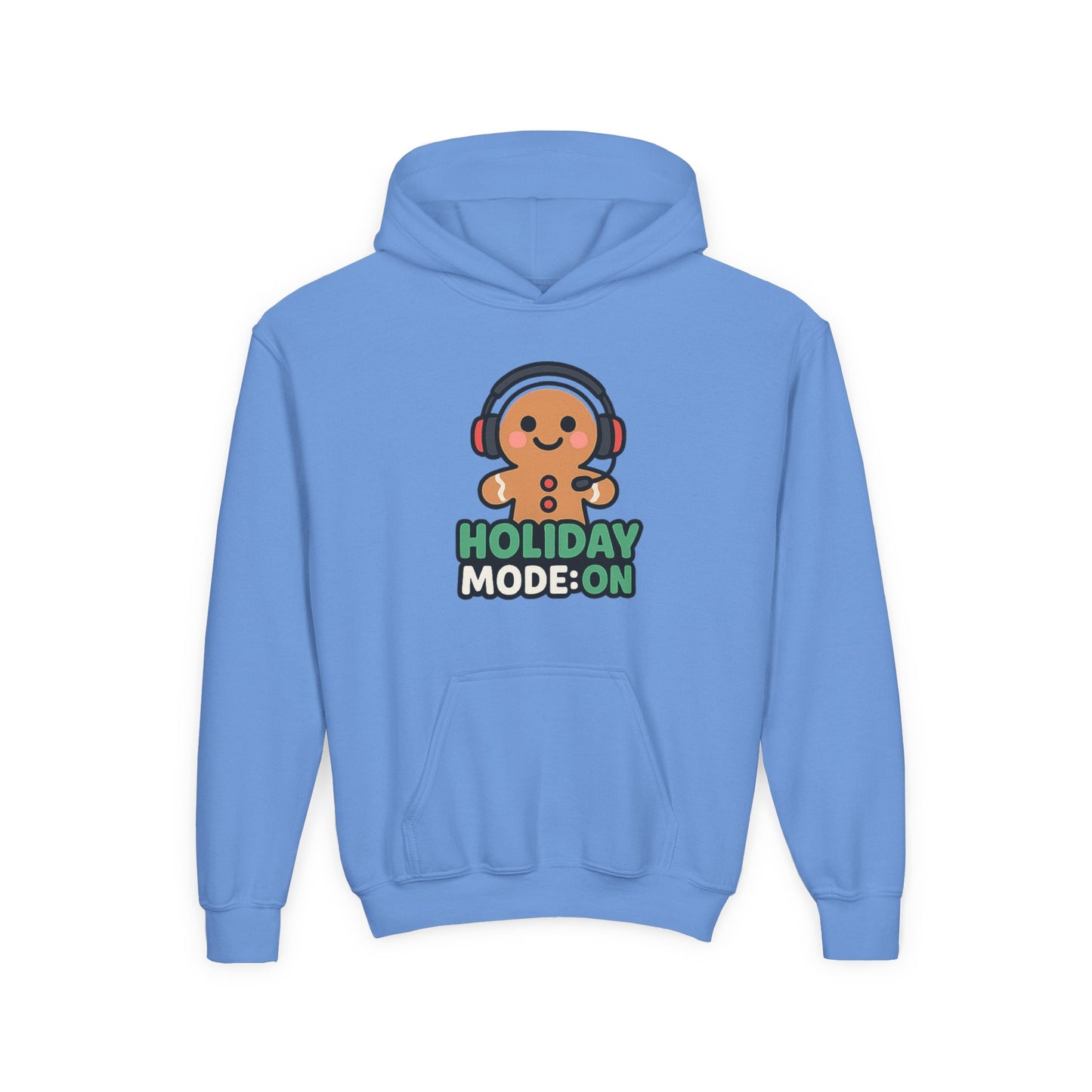 Youth Hoodie — 'Holiday Mode On' Gingerbread Headphone Christmas Sweatshirt