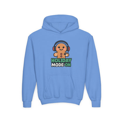 Youth Hoodie — 'Holiday Mode On' Gingerbread Headphone Christmas Sweatshirt