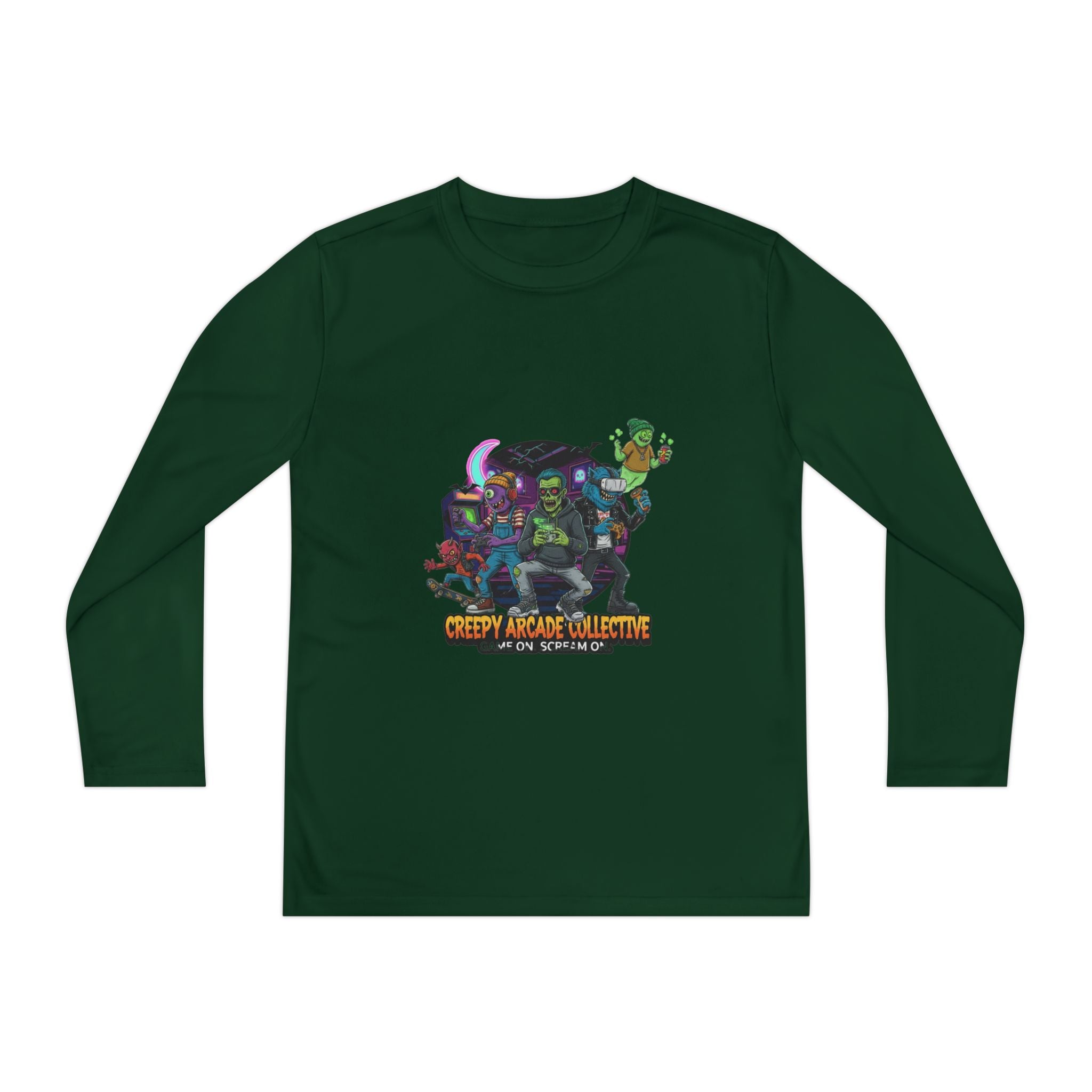 Creepy Arcade Collecting Youth Long Sleeve Tee, Kids Gamer Shirt, Halloween Costume, Teen Casual Wear, Fantasy T-Shirt