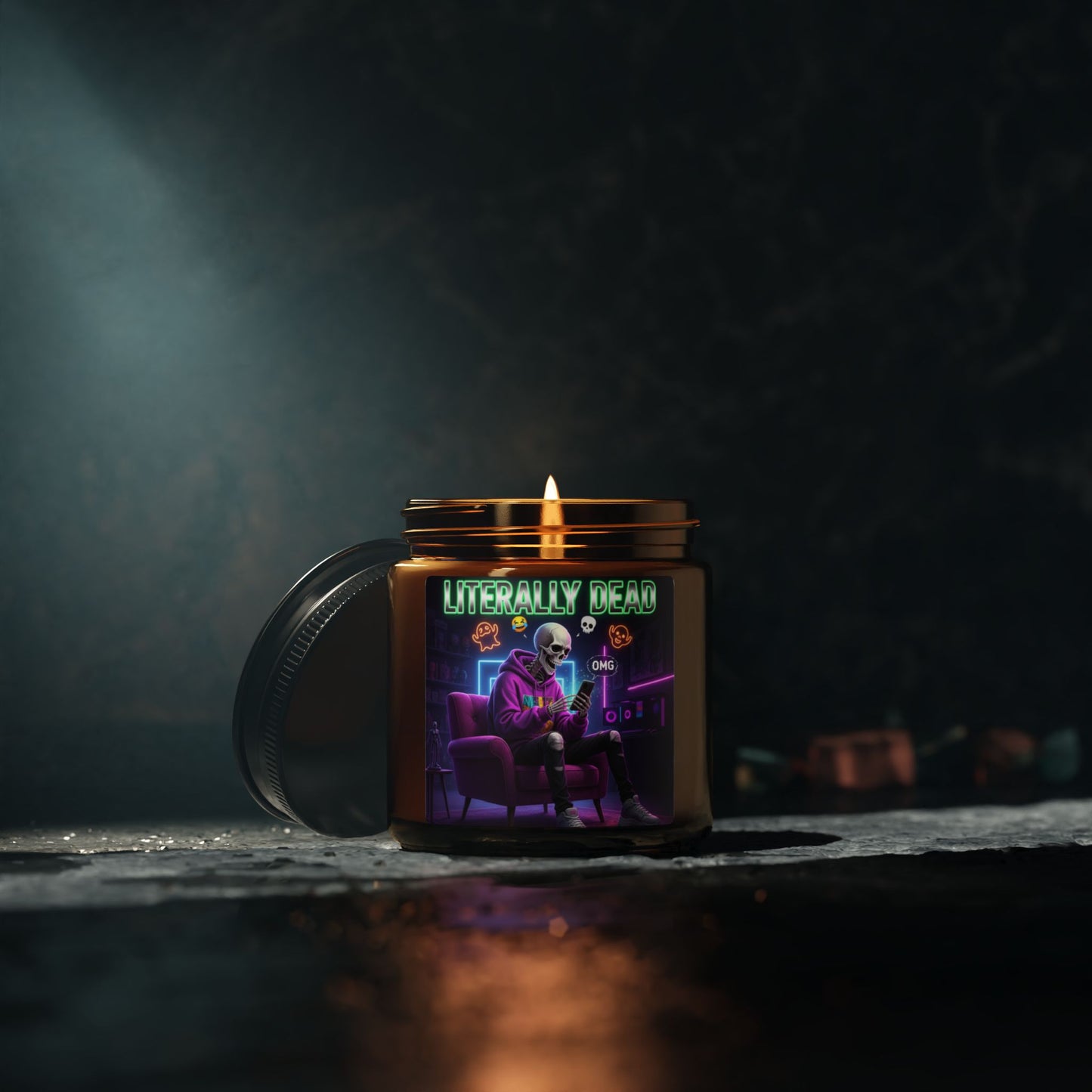 Scented Soy Candle - Spooky Vibes for Relaxation, Ideal for Halloween, Home Décor, Gifts, Eco-Friendly, Amber Jar