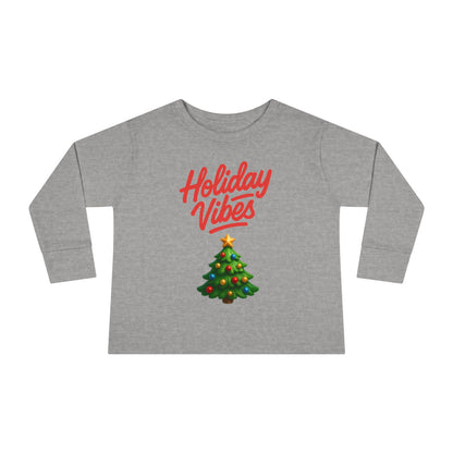 Holiday Vibes unisex Toddler Long Sleeve Tee – Cute Christmas Tree Kids Shirt