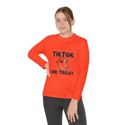 TikTok Halloween Long Sleeve Tee, Youth Costume Shirt, Spooky Apparel, Trick or Treat Top, Youth Ghost Halloween Shirt
