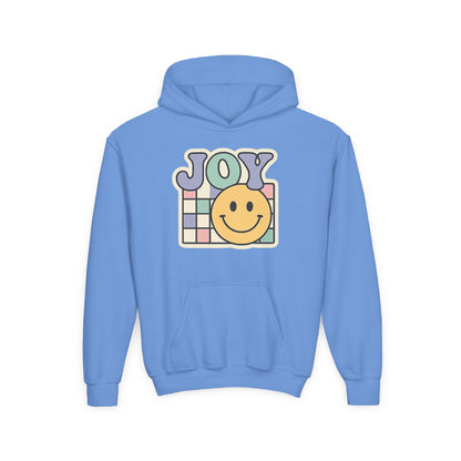 Girls Youth Hoodie – Retro 'JOY' Smiley Graphic Kids Sweatshirt