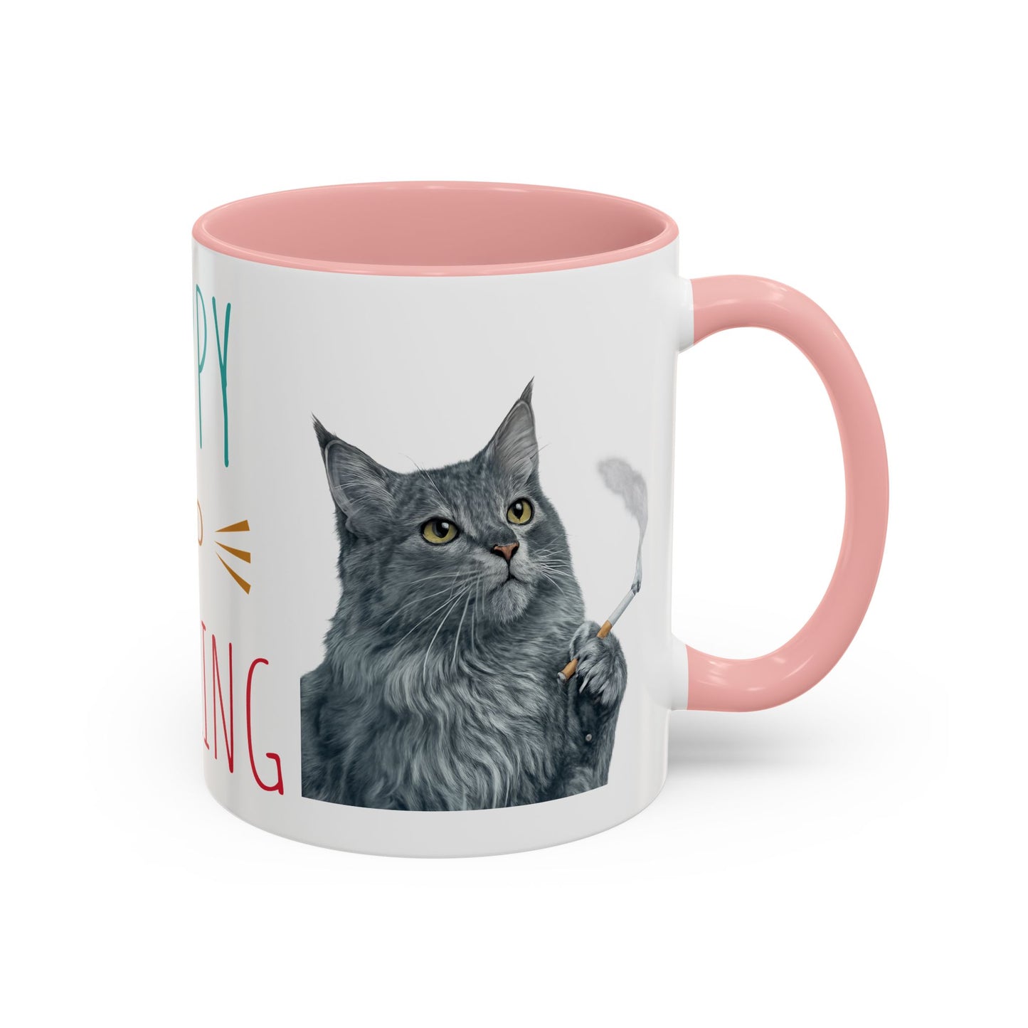 Happy and Dazzling smoking Cat Coffee Mug — Cute Cat smoking a cigarette Illustration Accent Mug (11/15 oz) (free shipping)