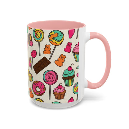 Sweet Treats Coffee Mug — Colorful Candy & Dessert Pattern Accent Mug (11/15oz)